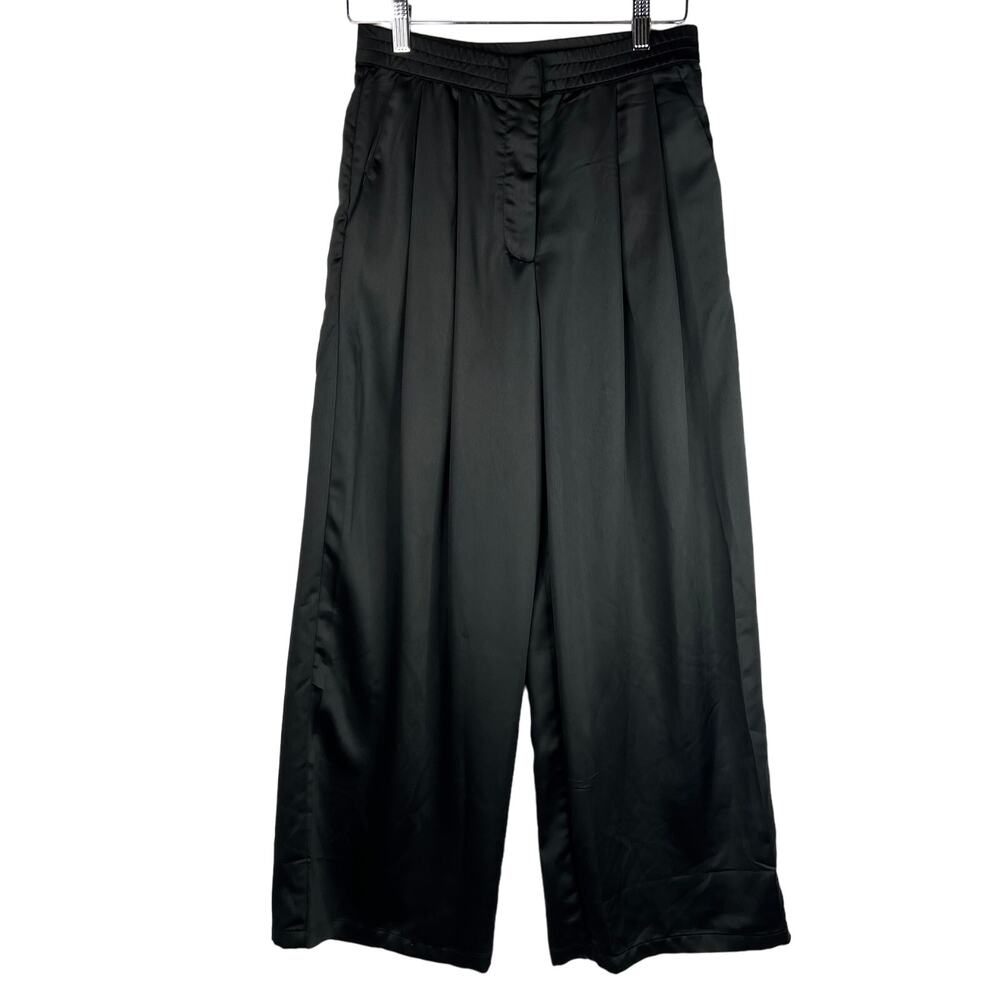 NWT Forever 21 Black Satin Pleated Wide Leg Pants Small